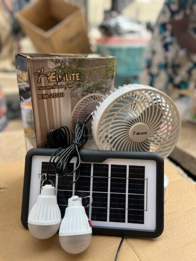table fan with bulb and solar panel